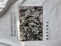 White oversize cotton tshirt with katagami embrodied photography of algues