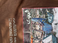Brown oversize cotton t-shirt with katagami embroidered photography 