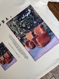 Beige oversize cotton t-shirt with katagami embroidered photography 