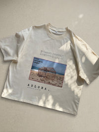 White oversize cotton t-shirt with katagami embroidered photography 