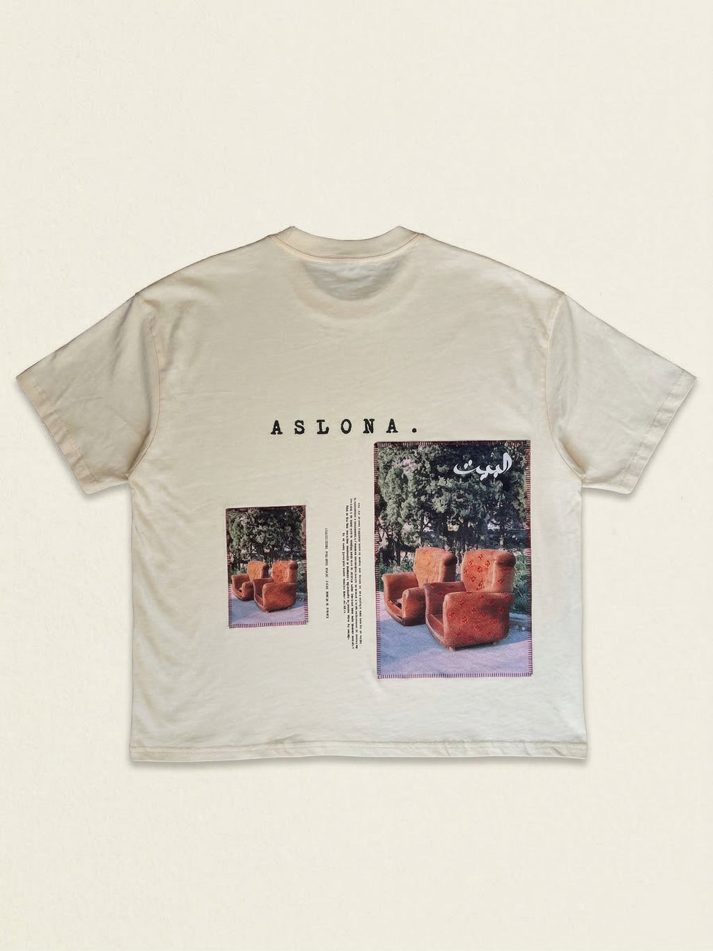 Beige oversize cotton t-shirt with katagami embroidered photography 