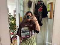 Brown oversize cotton t-shirt with katagami embroidered photography of moroccan berad