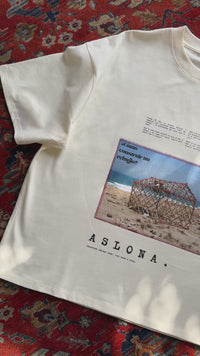 White oversize cotton t-shirt with katagami embroidered photography 